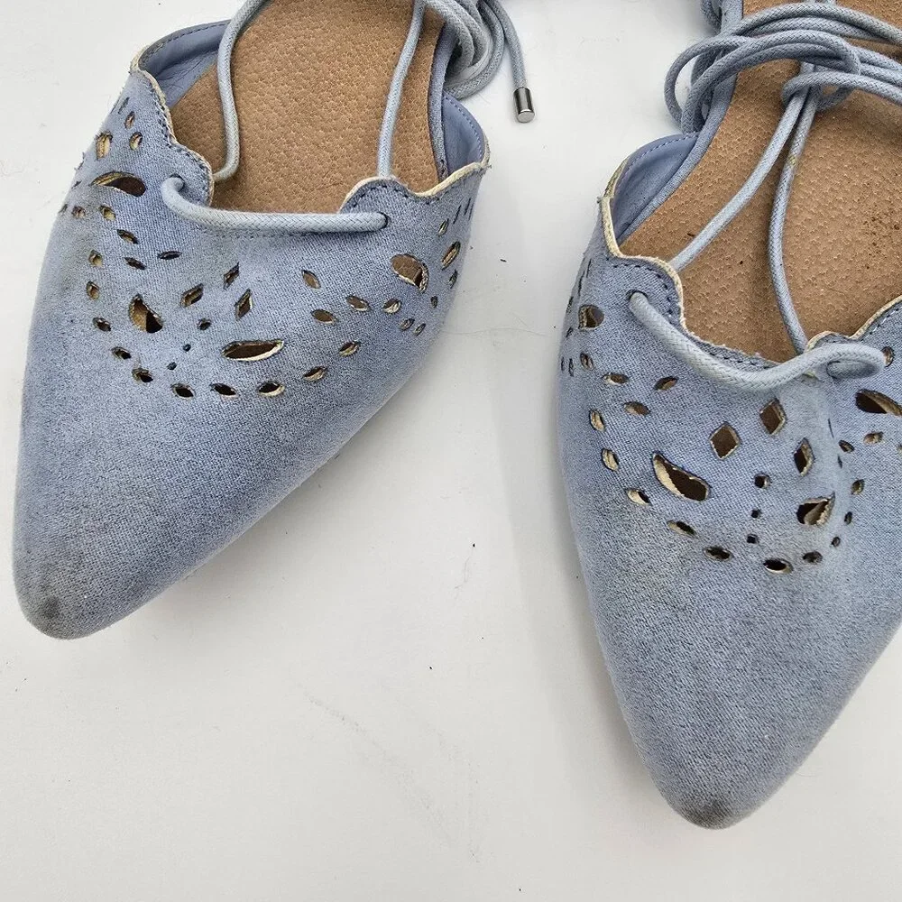 Steve Madden Ghinesa Womens Flats Size 10 Light Blue Suede Lace-Up Pre-Owned - Picture 2 of 7